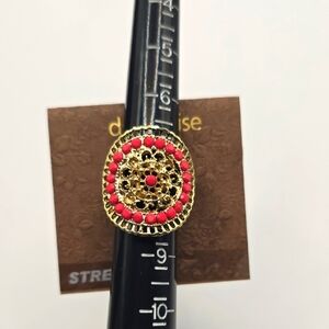 Carol Dauplaise Gold Tone & Coral Stretch Statement Ring